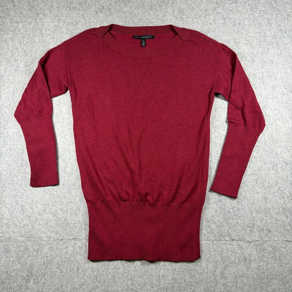 White House Black Market Womens Boat Neck Banded Hem Sweater S Burgundy Knit
